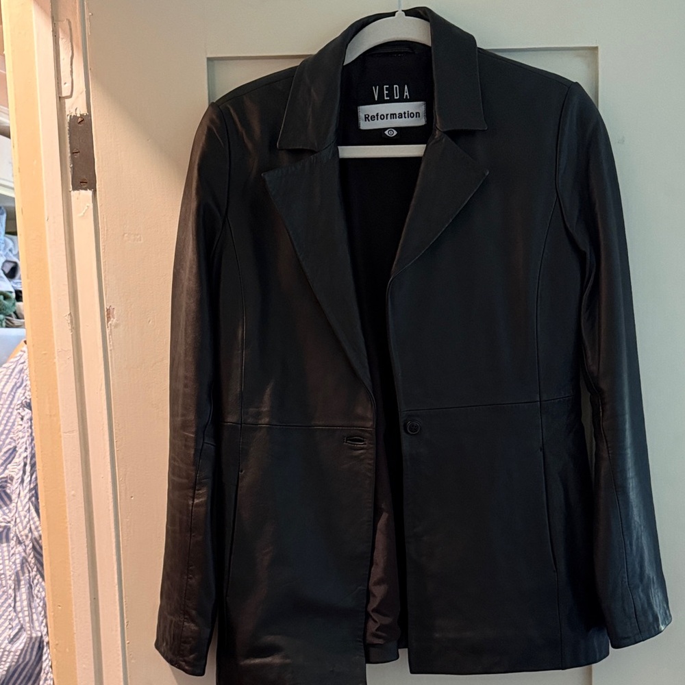 Veda Black Leather Blazer Jacket